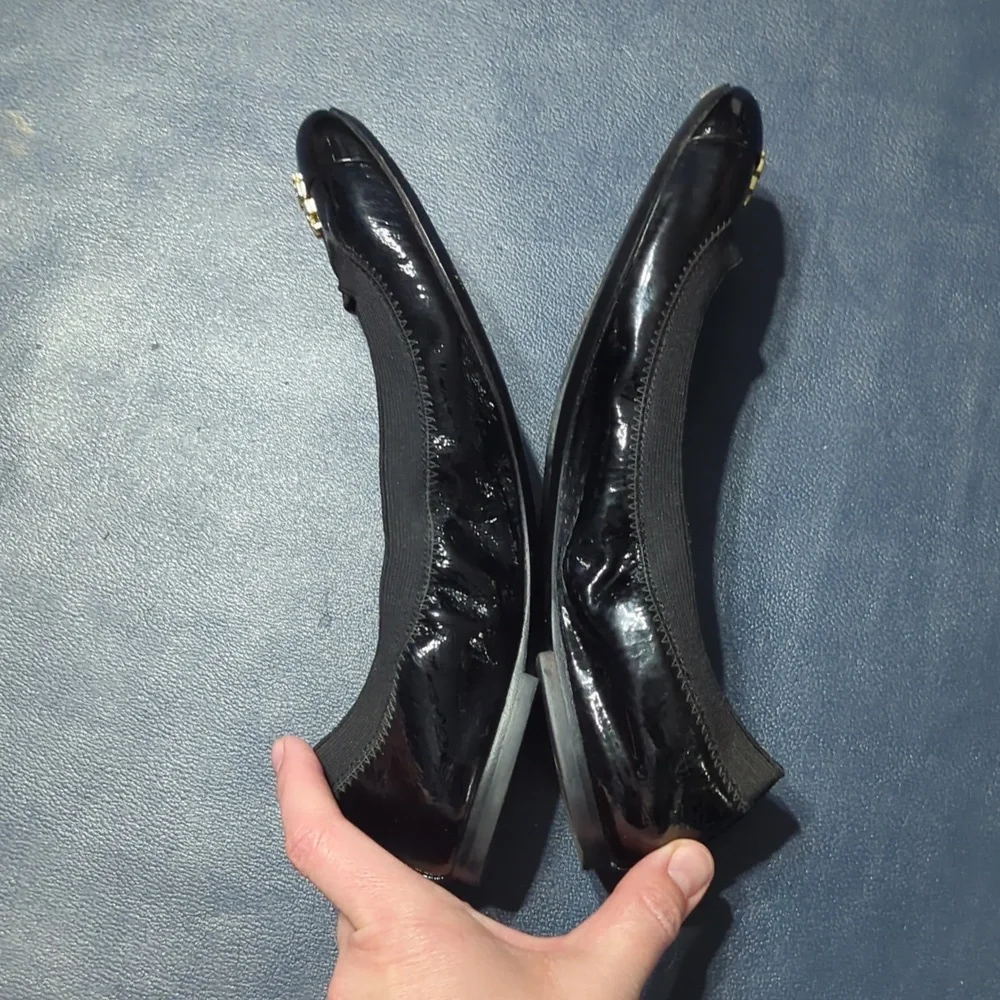 Tory Burch Womens Ballet Flats‎ Jolie Cap Toe Patent Leather Quiet Luxury 8.5